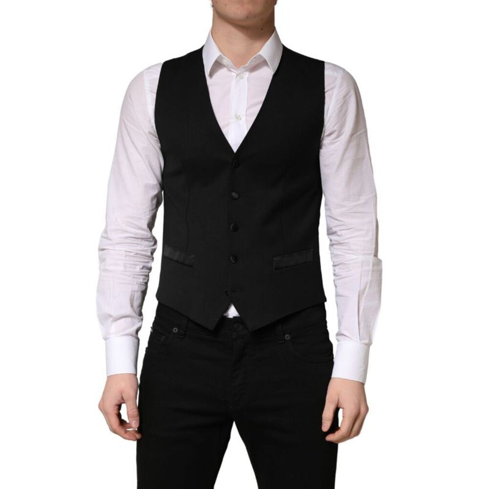 Dolce & Gabbana Black Wool Single Breasted Men Waistcoat Men's Vest